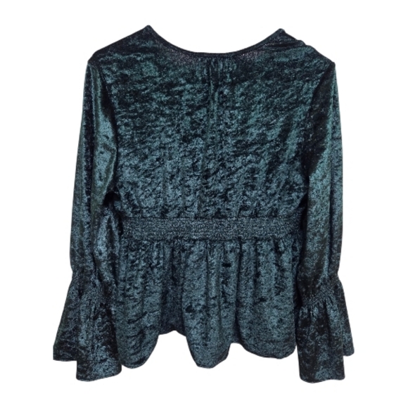 American Eagle Velvet Peplum Babydoll Emerald Green Romantic Blouse Size Small - Picture 2 of 11